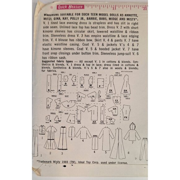 Simplicity 6208 Pattern Doll Clothes Barbie Midge Misty Teen Model Dolls - Picture 4 of 6